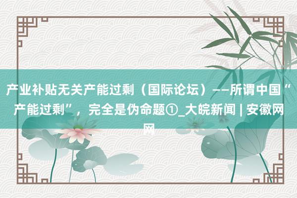 产业补贴无关产能过剩（国际论坛）——所谓中国“产能过剩”，完全是伪命题①_大皖新闻 | 安徽网
