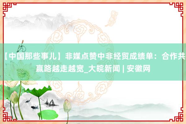【中国那些事儿】非媒点赞中非经贸成绩单：合作共赢路越走越宽_大皖新闻 | 安徽网