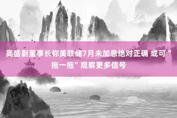 高盛副董事长称美联储7月未加息绝对正确 或可“拖一拖”观察更多信号