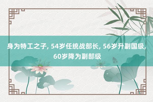 身为特工之子, 54岁任统战部长, 56岁升副国级, 60岁降为副部级