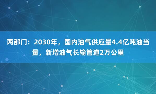 两部门：2030年，国内油气供应量4.4亿吨油当量，新增油气长输管道2万公里
