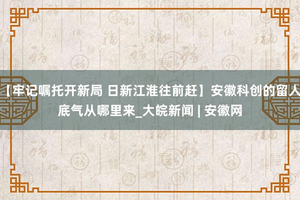 【牢记嘱托开新局 日新江淮往前赶】安徽科创的留人底气从哪里来_大皖新闻 | 安徽网