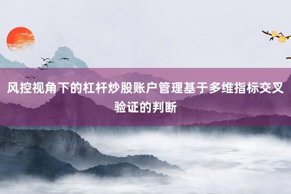 风控视角下的杠杆炒股账户管理基于多维指标交叉验证的判断