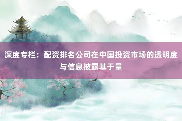 深度专栏：配资排名公司在中国投资市场的透明度与信息披露基于量