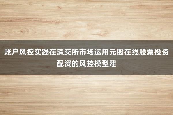 账户风控实践在深交所市场运用元股在线股票投资配资的风控模型建