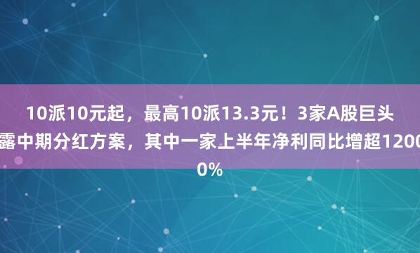 10派10元起，最高10派13.3元！3家A股巨头披露中期分红方案，其中一家上半年净利同比增超1200%