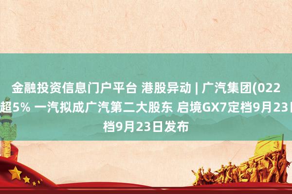 金融投资信息门户平台 港股异动 | 广汽集团(02238)涨超5% 一汽拟成广汽第二大股东 启境GX7定档9月23日发布