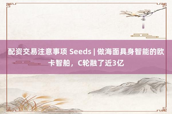 配资交易注意事项 Seeds | 做海面具身智能的欧卡智舶，C轮融了近3亿