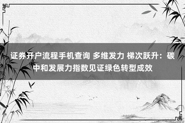 证券开户流程手机查询 多维发力 梯次跃升：碳中和发展力指数见证绿色转型成效