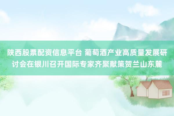 陕西股票配资信息平台 葡萄酒产业高质量发展研讨会在银川召开国际专家齐聚献策贺兰山东麓