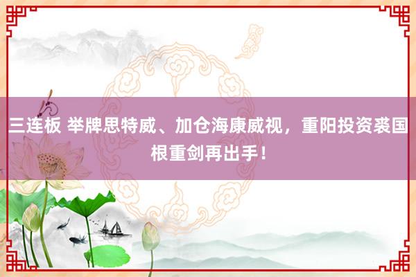 三连板 举牌思特威、加仓海康威视，重阳投资裘国根重剑再出手！