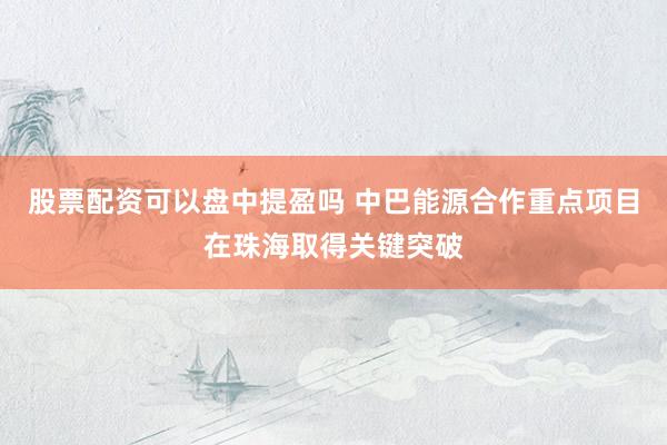 股票配资可以盘中提盈吗 中巴能源合作重点项目在珠海取得关键突破